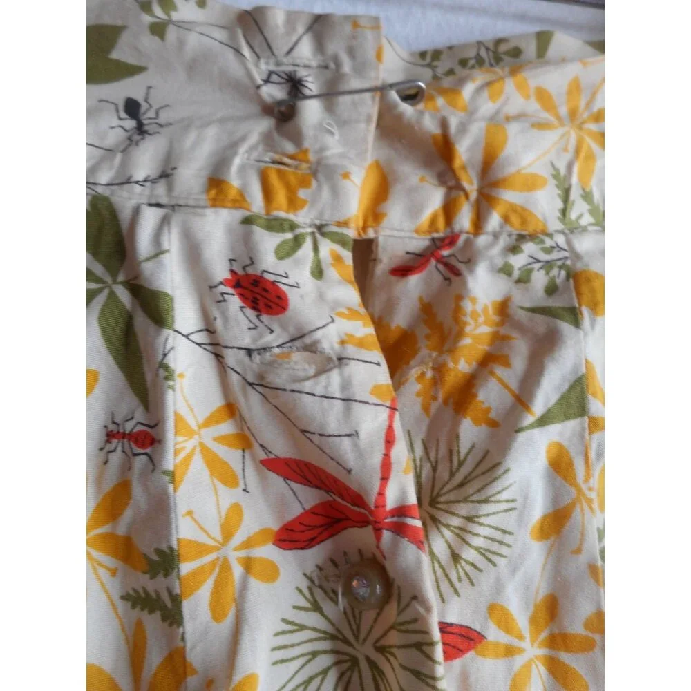 Vintage Circle Skirt Sz S Handmade Floral dragonflies Ants button front Estate - Picture 4 of 9